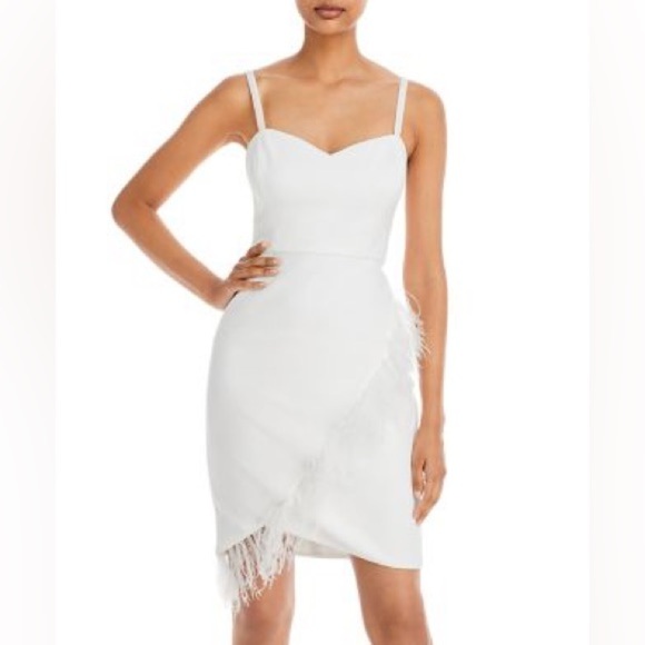 AQUA Feather Trim Dress SWEETHEART NECK Feather, New White gardenia size 0 - Picture 5 of 12